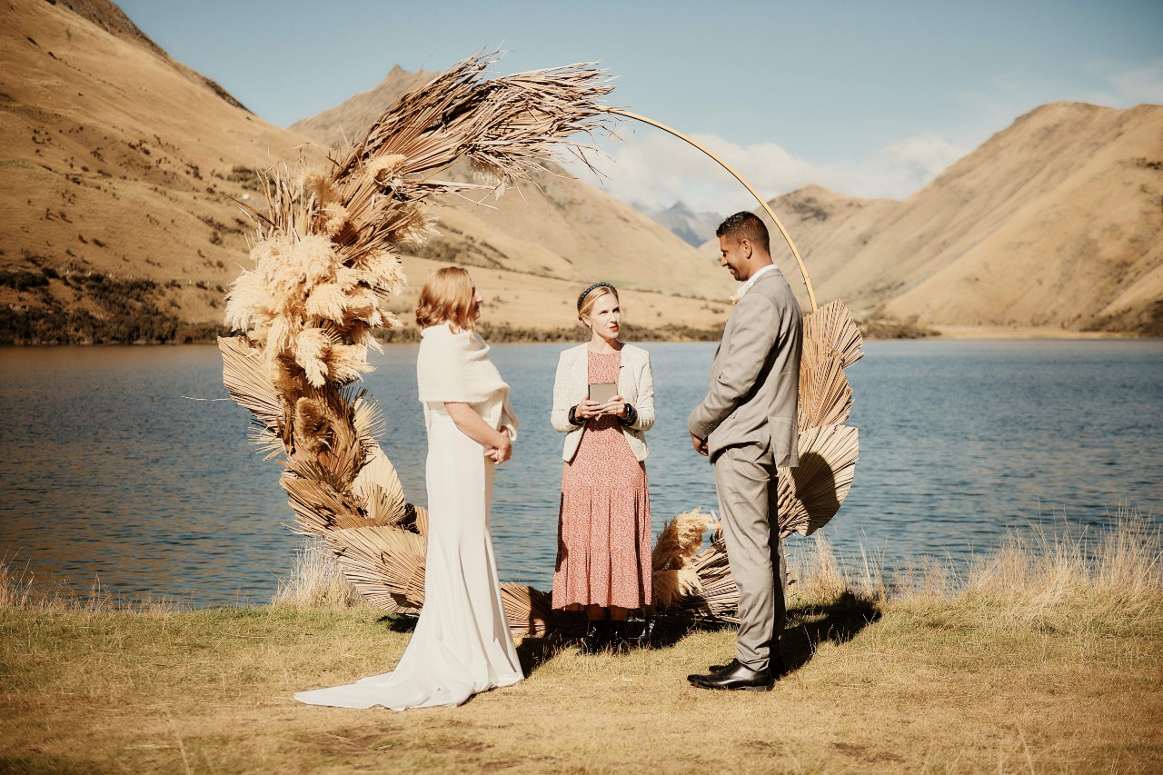 wedding ceremony at Moke Lake Queenstown New Zealand