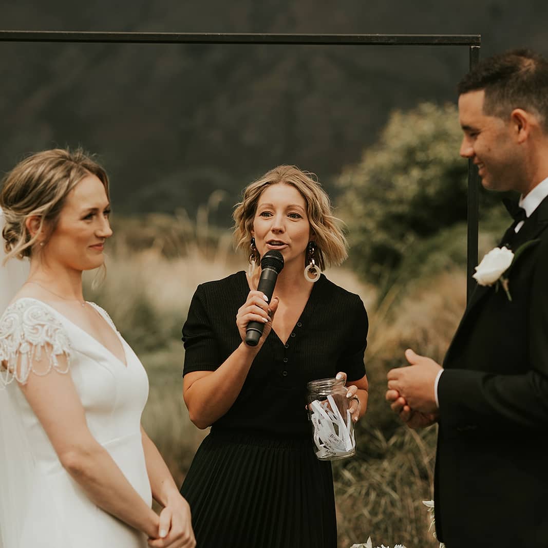 wedding ceremony with lucky dip draw to choose wedding witnesses in Queenstown, New Zealand