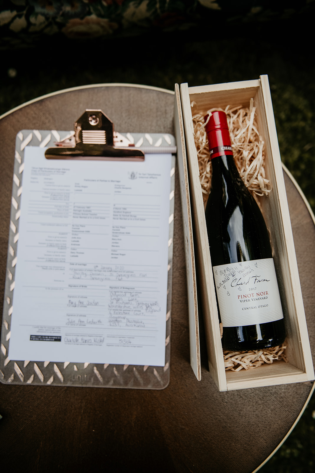 signed wine bottle for wedding ceremony in Queenstown New Zealand