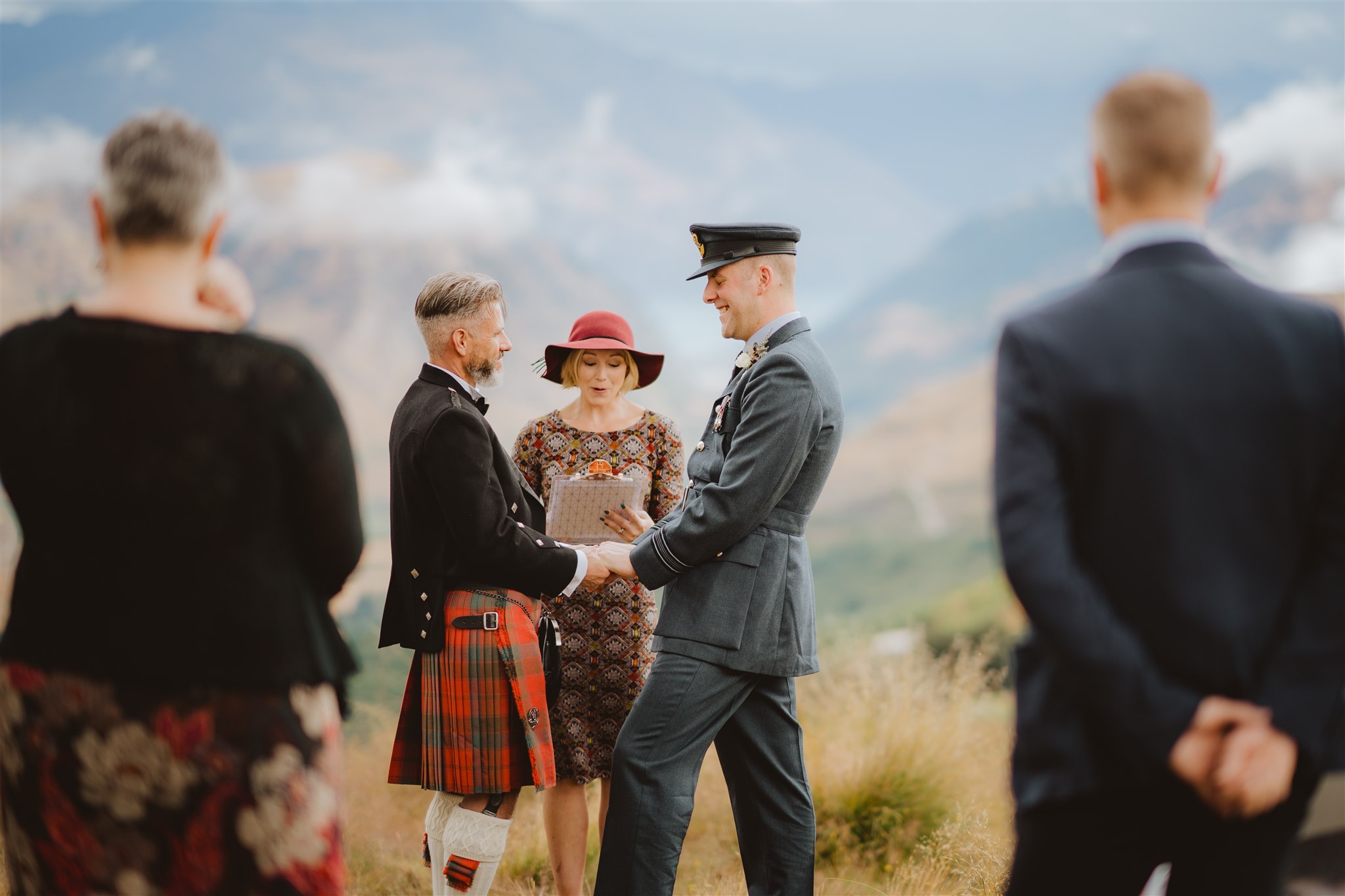 Gay wedding ceremony with marriage celebrant at Coronet Peak, Queenstown, New Zealand