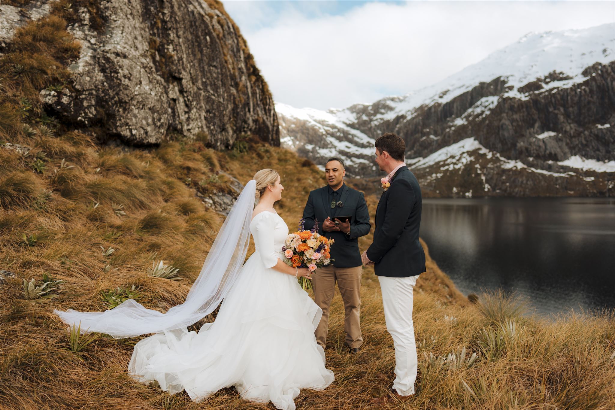 Wedding ceremony with marriage celebrant at Moke Lake in Queenstown, New Zealand